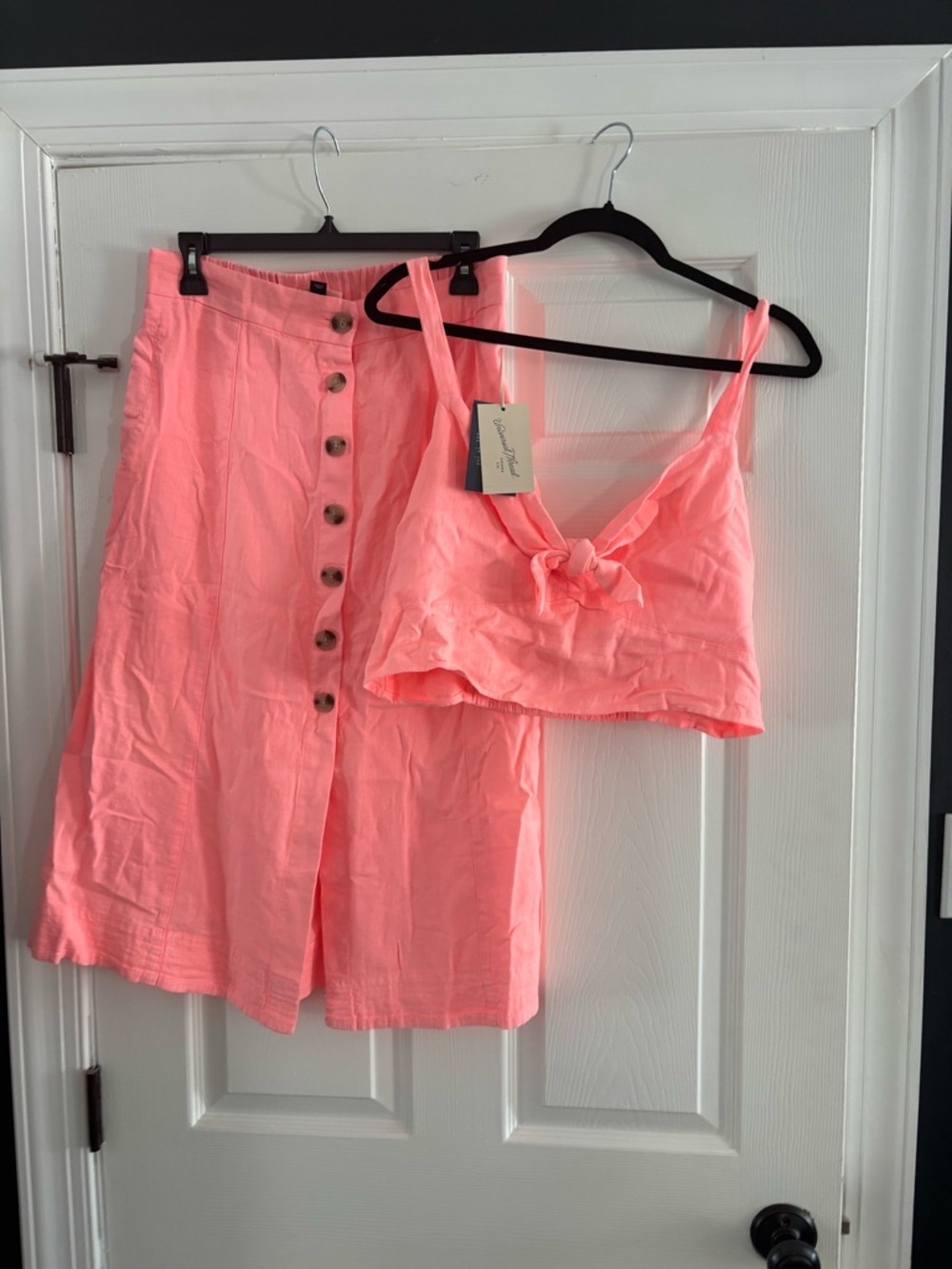 Universal Thread Coral-Pink Button-Front Midi Skirt with Matching Tie Crop